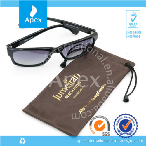 promotion microfiber fabric eyeglasses drawstring bag with gold logo